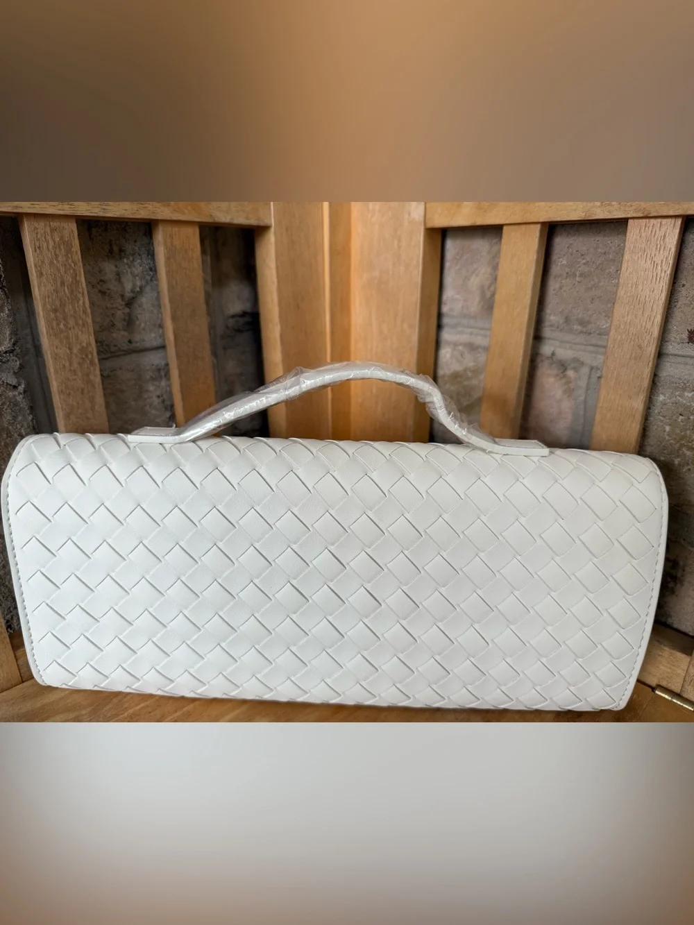 NWOT White Woven Leather Top-Handle Bag